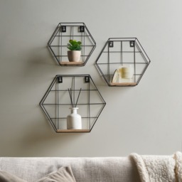OHS Hexagon Iron Wall Rack Shelf, 3 Piece - Black - thumbnail 1