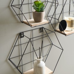 OHS Hexagon Iron Wall Rack Shelf, 3 Piece - Black - thumbnail 2
