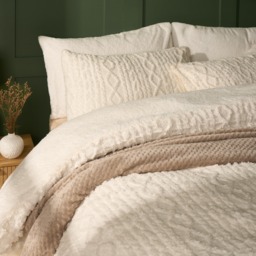 OHS Cable Knit Sherpa Fleece Duvet Set, Cream - Double - thumbnail 2