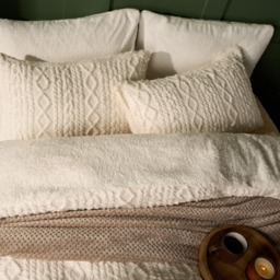 OHS Cable Knit Sherpa Fleece Duvet Set, Cream - Double - thumbnail 3