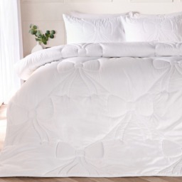 OHS Diamond Bow Quilted Coverless 7.5 Tog Duvet Set, White - King