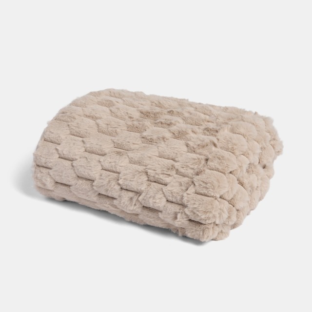 OHS Thick Faux Fur Waffle Throw - Natural - image 1