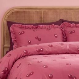OHS Cherry Printed Frill Edge Duvet Cover Set, Burgundy/Plum - King - thumbnail 3