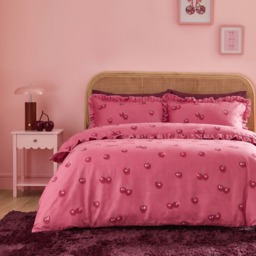 OHS Cherry Printed Frill Edge Duvet Cover Set, Burgundy/Plum - King - thumbnail 2