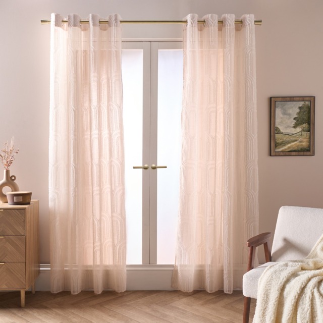 OHS Tufted Arches Voile Curtains - Natural - image 1