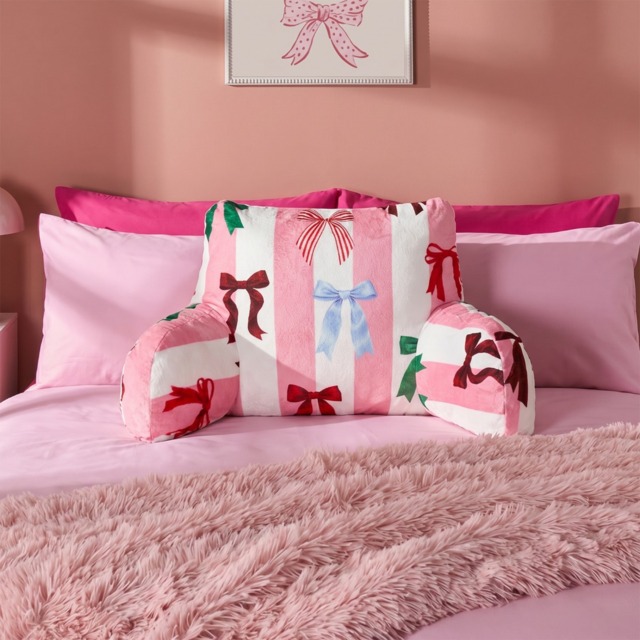 OHS Multi Bow Stripe Cuddle Cushion - Pink/White - image 1