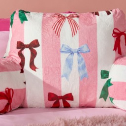 OHS Multi Bow Stripe Cuddle Cushion - Pink/White - thumbnail 3