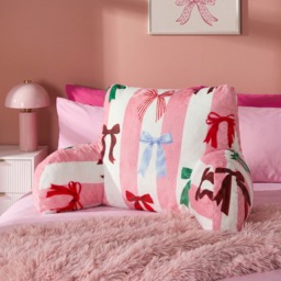 OHS Multi Bow Stripe Cuddle Cushion - Pink/White - thumbnail 2