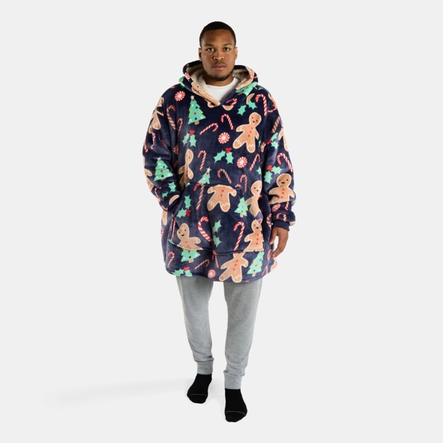 OHS Adults Gingerbread Man Hoodie Blanket - Navy - image 1