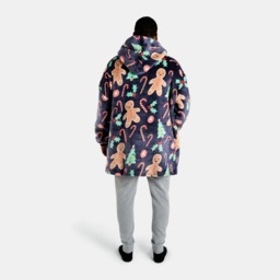 OHS Adults Gingerbread Man Hoodie Blanket - Navy - thumbnail 2