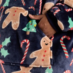 OHS Adults Gingerbread Man Hoodie Blanket - Navy - thumbnail 4