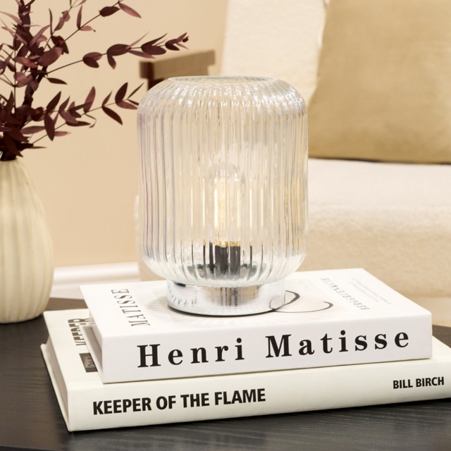 OHS Glass Battery Operated Table Lamp - Clear/Silver - image 1