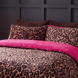 OHS Leopard Print Duvet Set, Natural/Hot Pink - Double - thumbnail 2