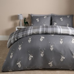 OHS Stag Checkered Reversible Duvet Set, Charcoal - King - thumbnail 1