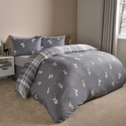 OHS Stag Checkered Reversible Duvet Set, Charcoal - King - thumbnail 3