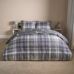 OHS Stag Checkered Reversible Duvet Set, Charcoal - King - thumbnail 5