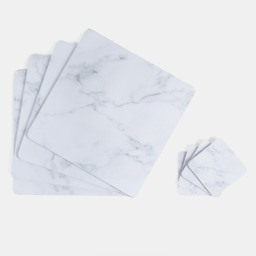 OHS Place Mats and Coaster Set, 4 Pack - White Marble - thumbnail 4