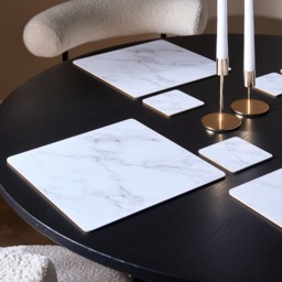 OHS Place Mats and Coaster Set, 4 Pack - White Marble - thumbnail 1