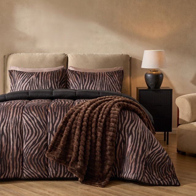 OHS Zebra Print Coverless 10.5 Tog Duvet Set, Natural - Double - image 1