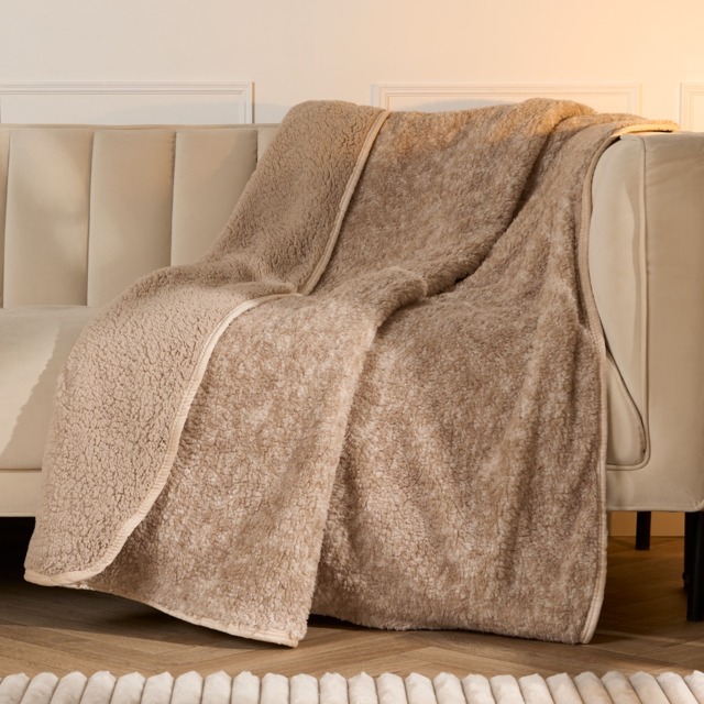 OHS Teddy Marl Binded Throw - Natural - image 1