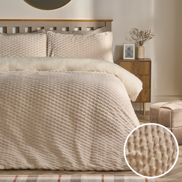 OHS Waffle Fleece Duvet Cover Set, Cream - Double - image 1