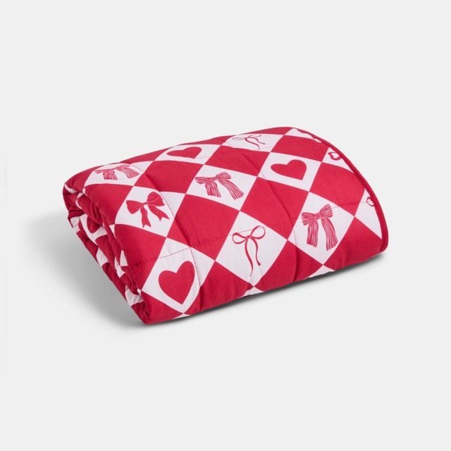 OHS Kids Heart & Bow Diamond Check Weighted Blanket, Red - 3kg - image 1