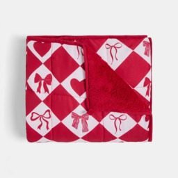 OHS Kids Heart & Bow Diamond Check Weighted Blanket, Red - 3kg - thumbnail 2