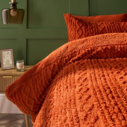 OHS Cable Knit Fleece Duvet Cover Set, Rust - Double - thumbnail 2