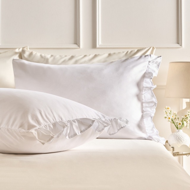 OHS Plain Dyed Frill Edge Pillowcases - White - image 1