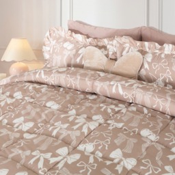 OHS Bow Print Frill Edge Coverless 7.5 Tog Duvet Set, Natural - Double - thumbnail 2