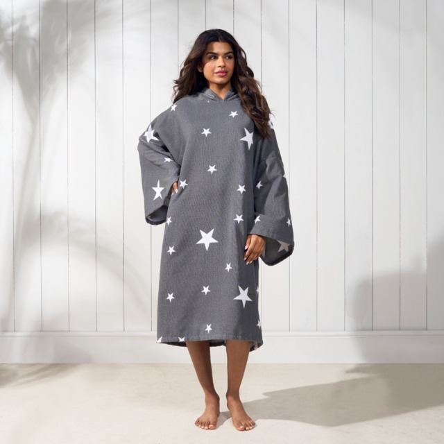 OHS Adult Towel Poncho Star Print - Charcoal Grey - image 1