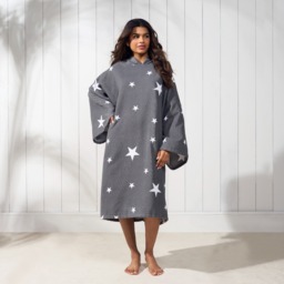 OHS Adult Towel Poncho Star Print - Charcoal Grey - thumbnail 1