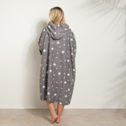 OHS Adult Towel Poncho Star Print - Charcoal Grey - thumbnail 2