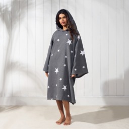 OHS Adult Towel Poncho Star Print - Charcoal Grey - thumbnail 3