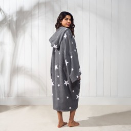 OHS Adult Towel Poncho Star Print - Charcoal Grey - thumbnail 4