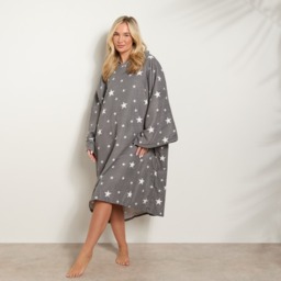 OHS Adult Towel Poncho Star Print - Charcoal Grey