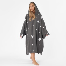 OHS Adult Towel Poncho Star Print - Charcoal Grey - thumbnail 2