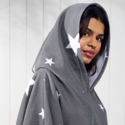 OHS Adult Towel Poncho Star Print - Charcoal Grey - thumbnail 5