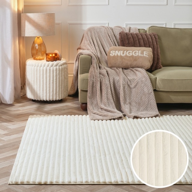 OHS Faux Fur Ribbed Rug, Cream - 120 x 170cm - image 1