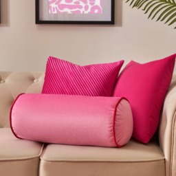 OHS Matte Velvet Bolster Cushion - Pink/Red