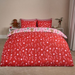 OHS Gingerbread Man Candy Cane Reversible Duvet Set, Pink - Single - thumbnail 5