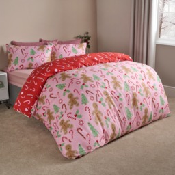 OHS Gingerbread Man Candy Cane Reversible Duvet Set, Pink - Single - thumbnail 3