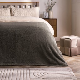 OHS Teddy Fleece Throw, Dark Grey - 150 x 200cm