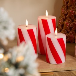 OHS 3 Pack Candy Stripe Print LED Candles - Red/White - thumbnail 2
