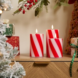 OHS 3 Pack Candy Stripe Print LED Candles - Red/White