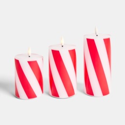 OHS 3 Pack Candy Stripe Print LED Candles - Red/White - thumbnail 4