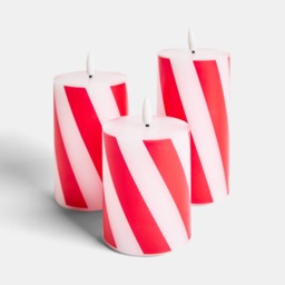 OHS 3 Pack Candy Stripe Print LED Candles - Red/White - thumbnail 3