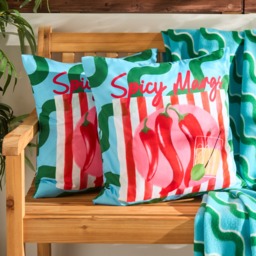 OHS Indoor/Outdoor Spicy Margs Slogan Cushion Covers, Blue/Green - 45 x 45cm - thumbnail 1
