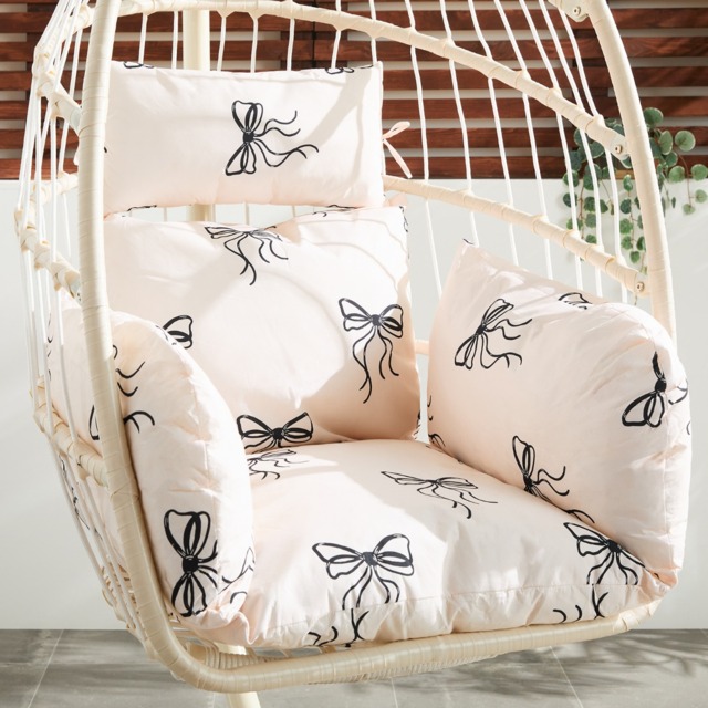 OHS Bow Print Egg Chair Cushion with Headrest - Monochrome - image 1