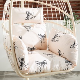 OHS Bow Print Egg Chair Cushion with Headrest - Monochrome - thumbnail 1